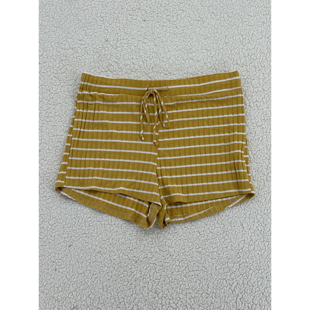 MAY PINK Size L Mustard Yellow White Striped Ribbed Lounge Shorts Drawstring